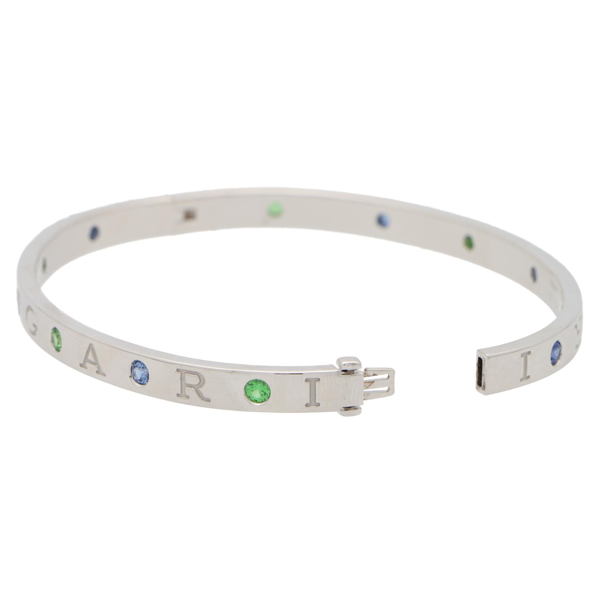 Modern Vintage Bvlgari ‘Roman Sorbets’ Sapphire and Tsavorite Garnet Bangle For Sale