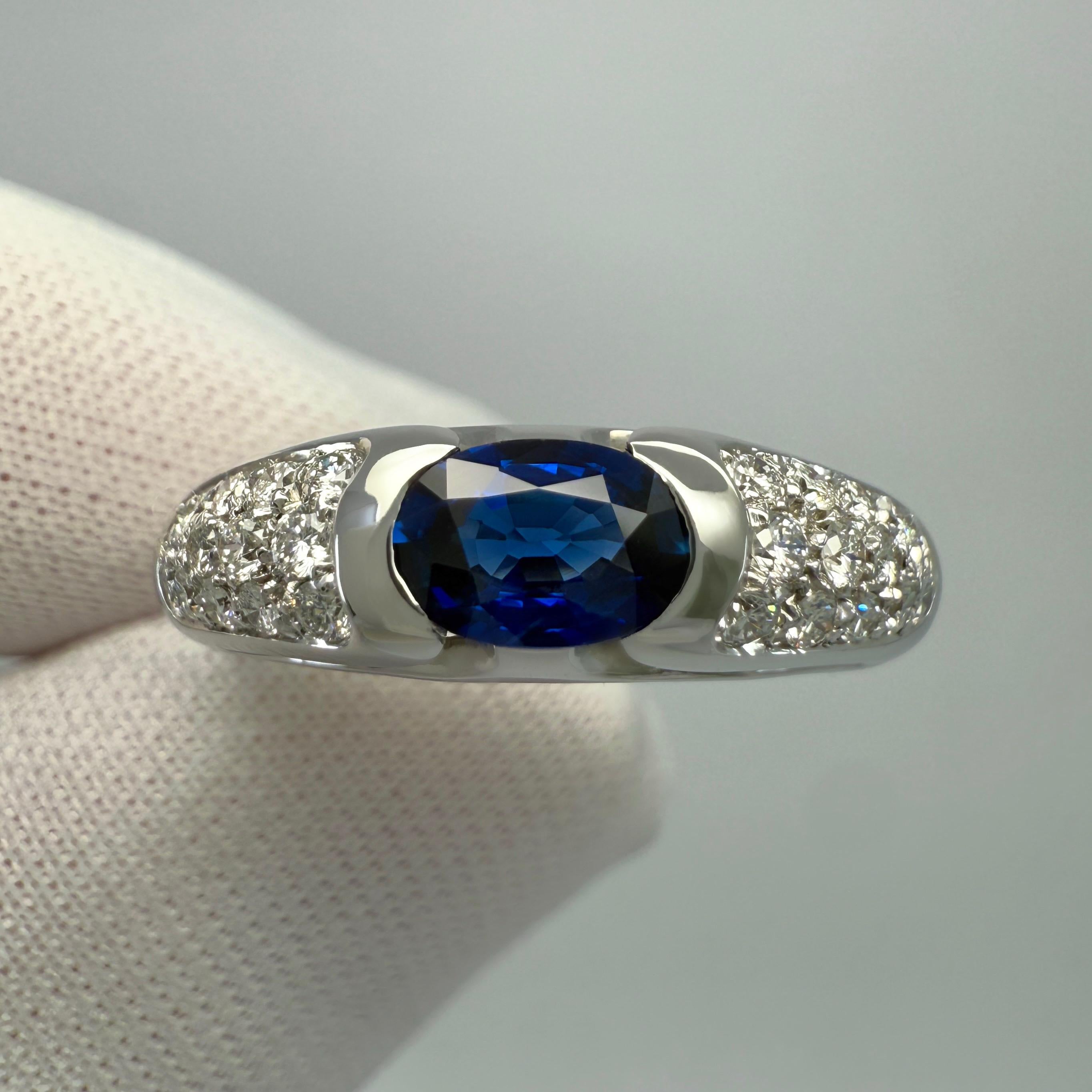 da uomo o donna Anello d'epoca Bvlgari con zaffiro blu reale e diamanti in oro bianco 18 ct. in vendita