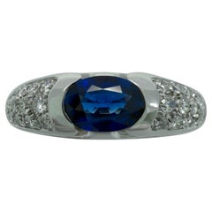 Vintage Bvlgari Royal Blue Sapphire & Diamond 18k White Gold East West Band Ring