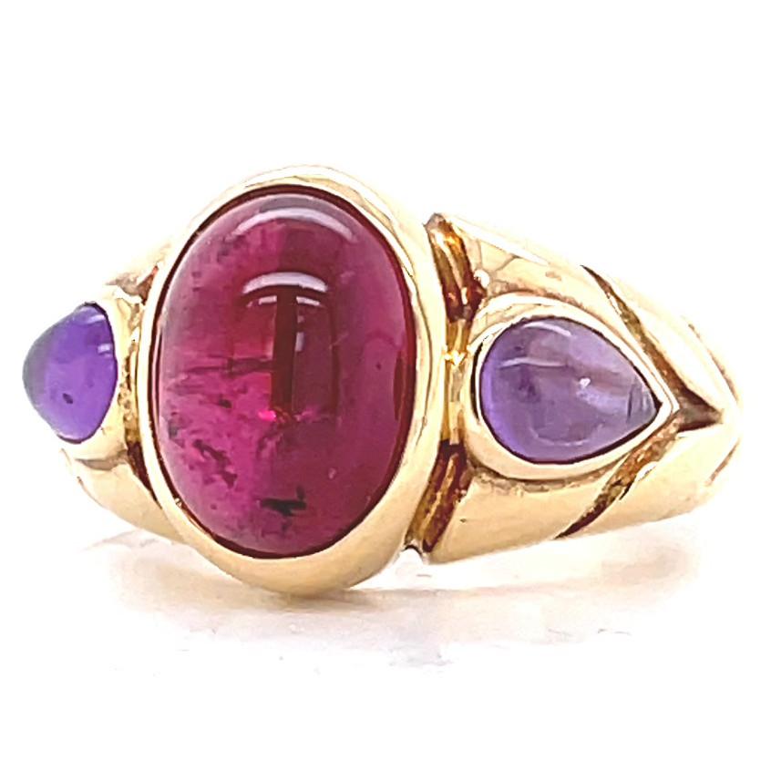 Cabochon Vintage Bvlgari Ruby Amethyst Gold Ring