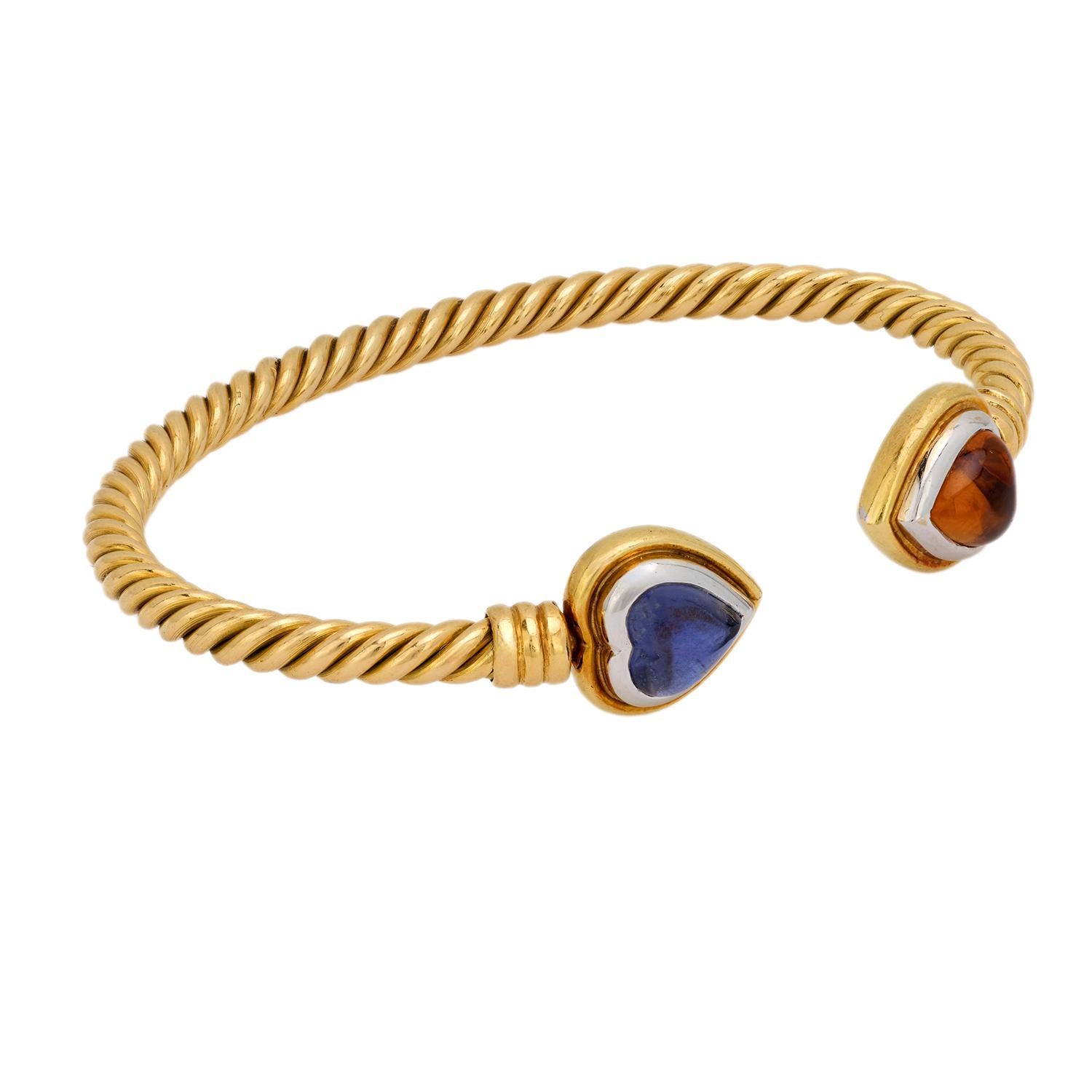 Modern Vintage Bvlgari sapphire 18k yellow gold twist bangle