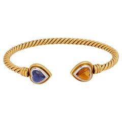 Vintage Bvlgari sapphire 18k yellow gold twist bangle