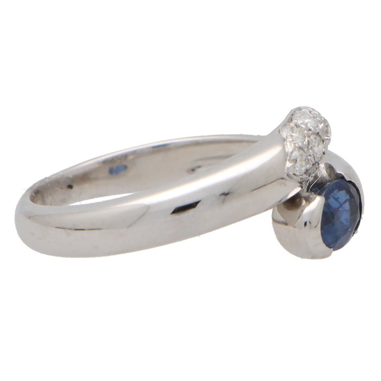 Modern Vintage Bvlgari Serpenti Bypass Sapphire and Diamond Ring in 18k White Gold For Sale
