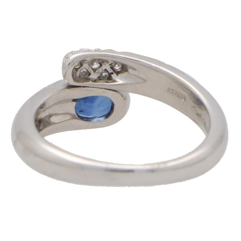 Oval Cut Vintage Bvlgari Serpenti Bypass Sapphire and Diamond Ring in 18k White Gold For Sale