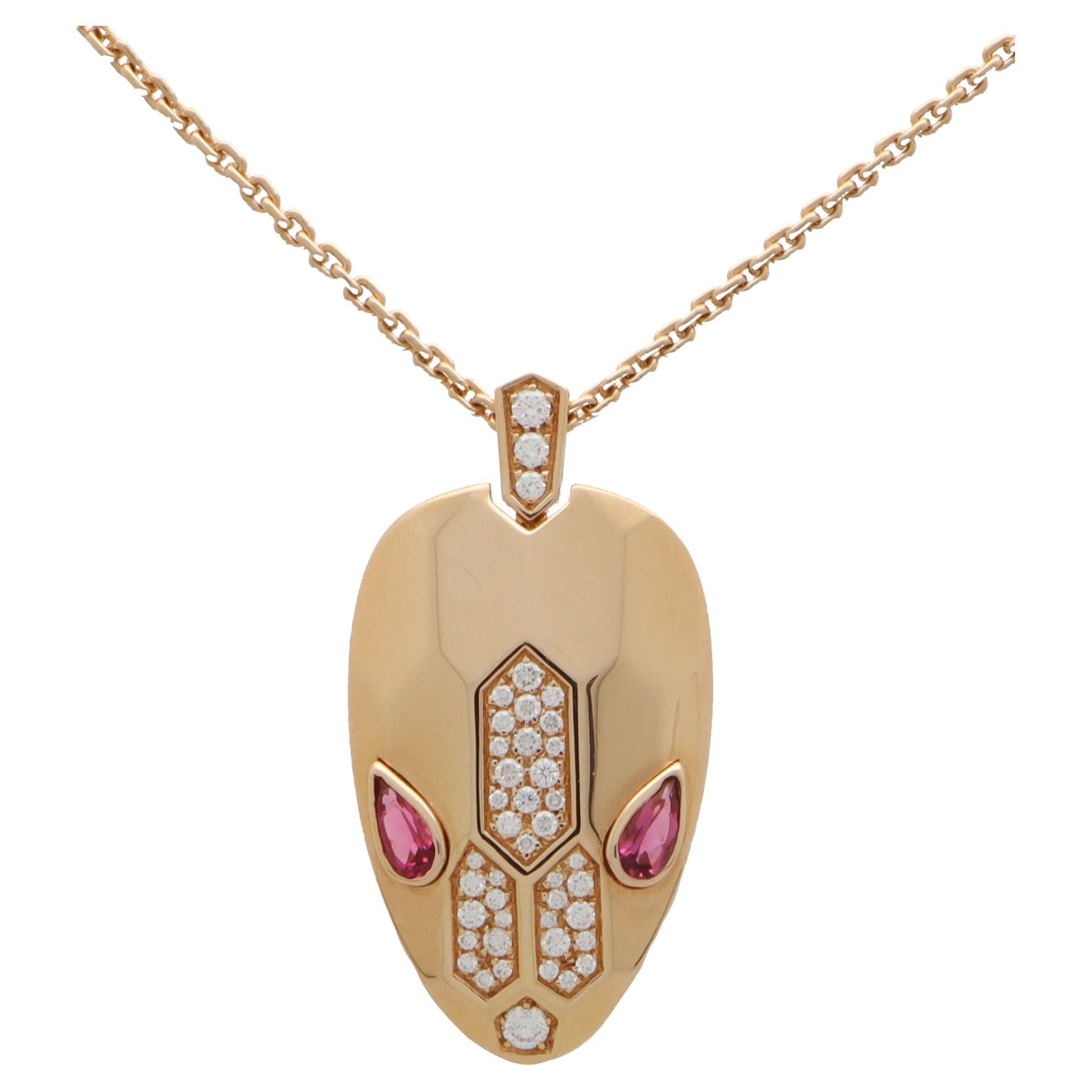 Vintage Bvlgari Serpenti Diamond and Rubellite Necklace in 18k Rose Gold