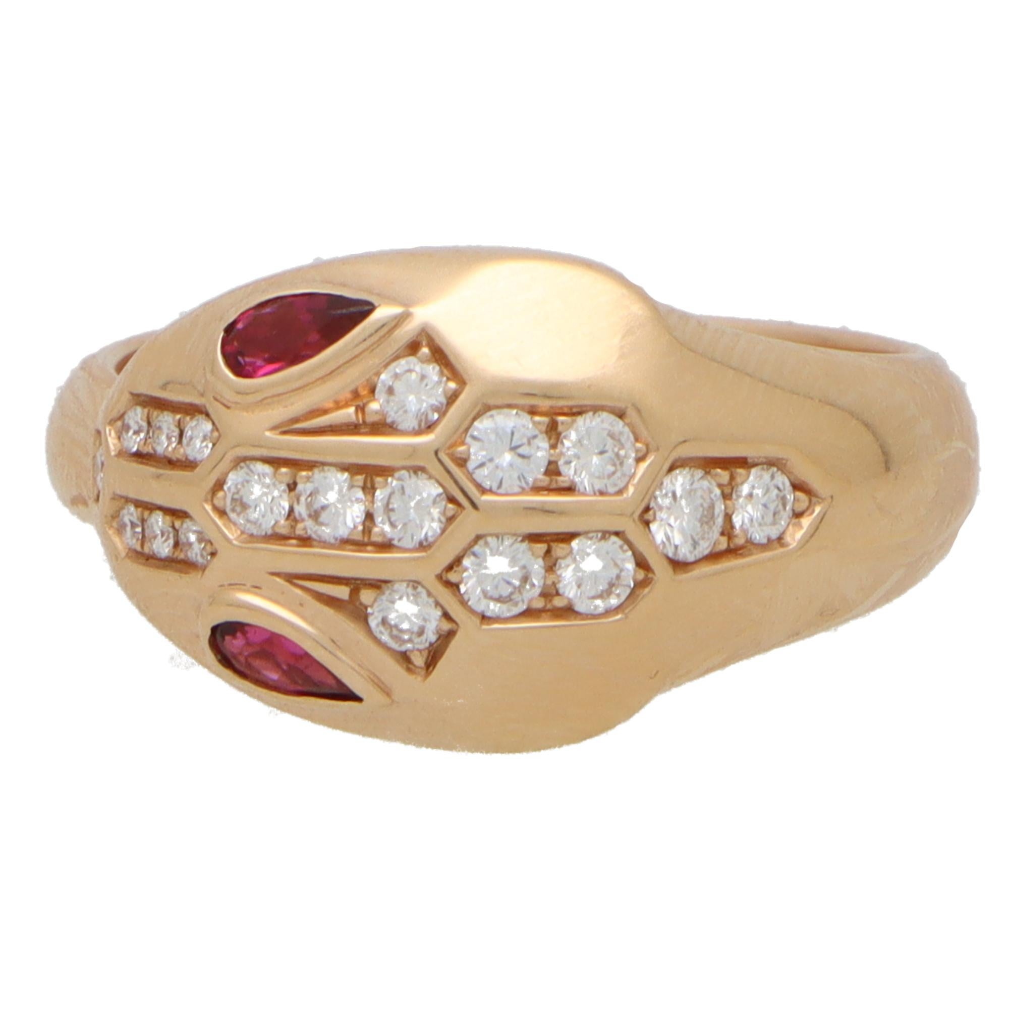 Bvlgari Serpenti Vintage 18 Karat Roségold Schlangenring mit Diamant und Rubellit (Rundschliff)