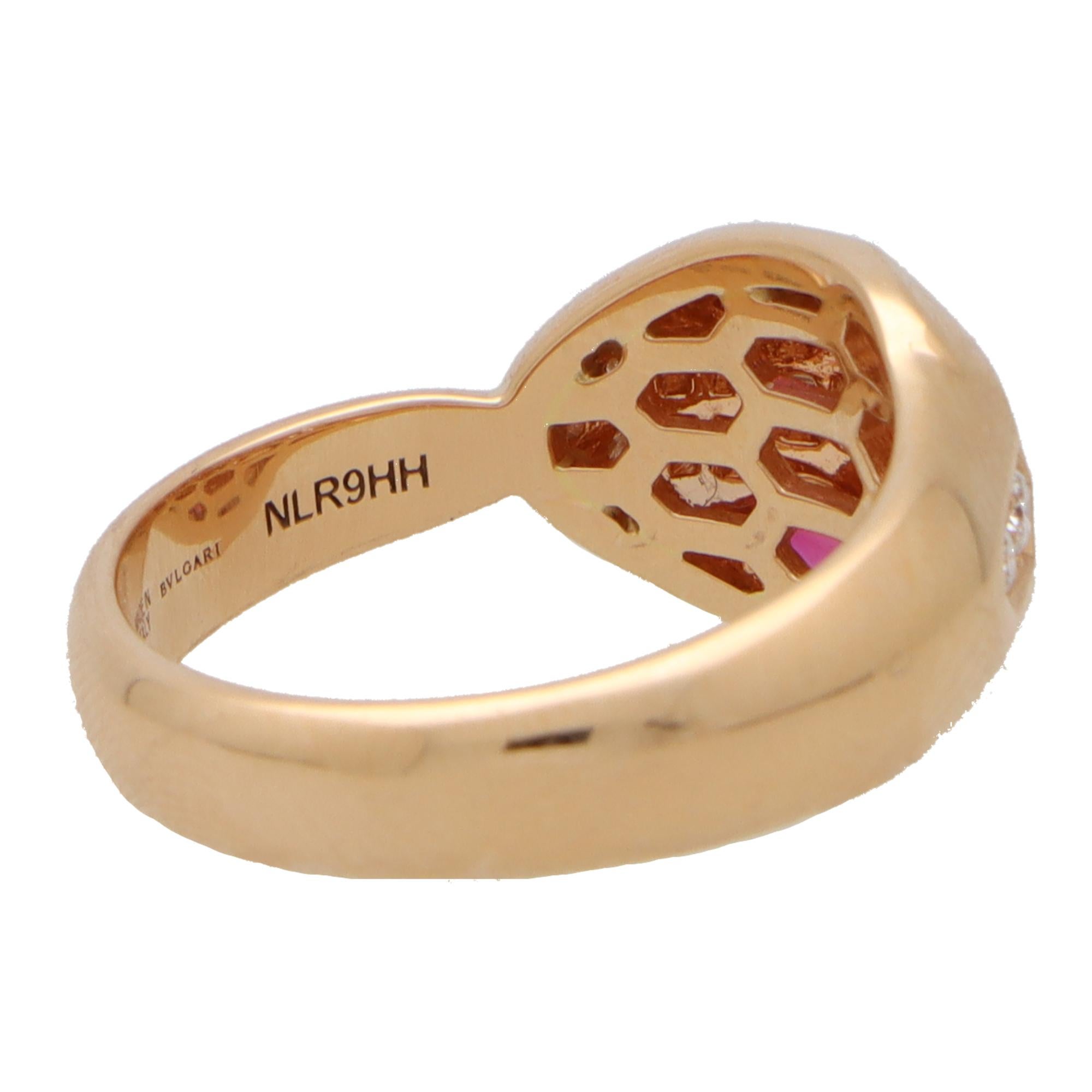 Modern Vintage Bvlgari Serpenti Diamond and Rubellite Snake Ring in 18k Rose Gold