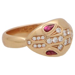 Vintage Bvlgari Serpenti Diamond and Rubellite Snake Ring in 18k Rose Gold