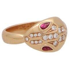 Bvlgari Serpenti Vintage 18 Karat Roségold Schlangenring mit Diamant und Rubellit