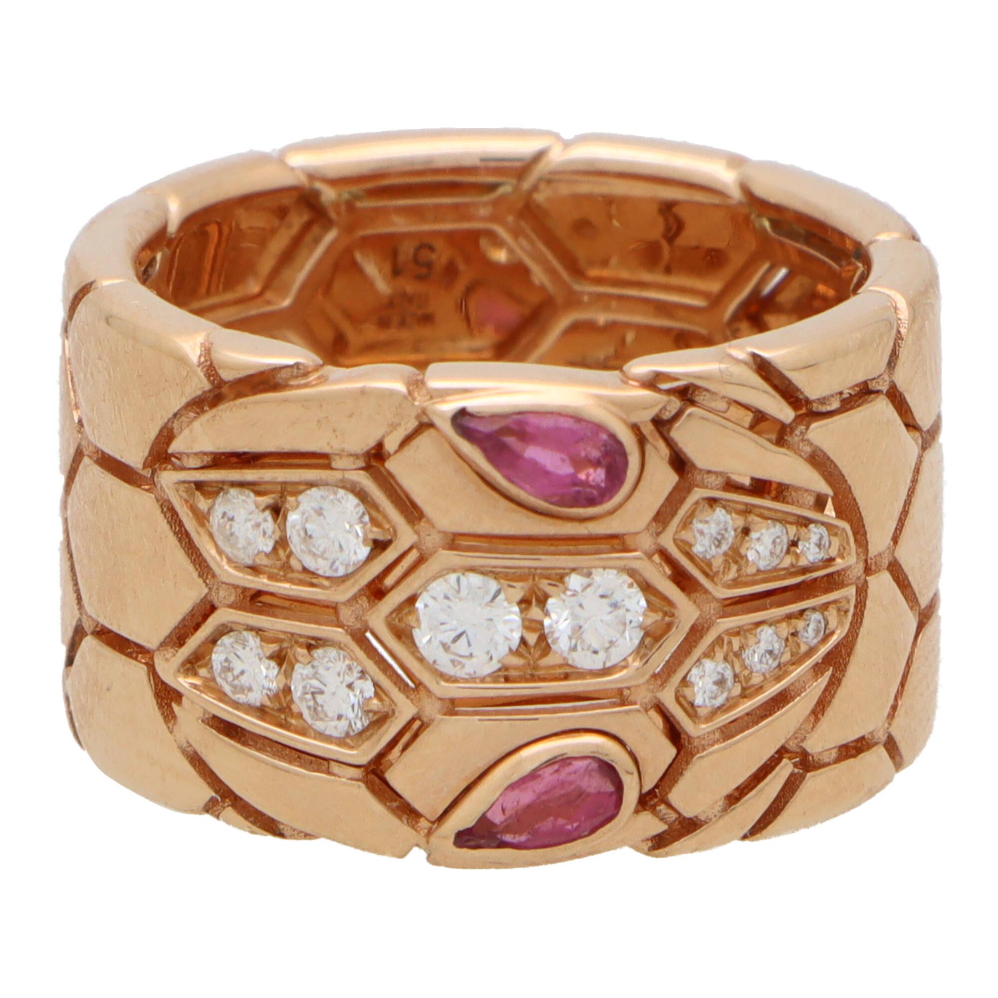 Moderne Bvlgari Serpenti Seduttori, bague vintage en or rose, rubellite et diamants