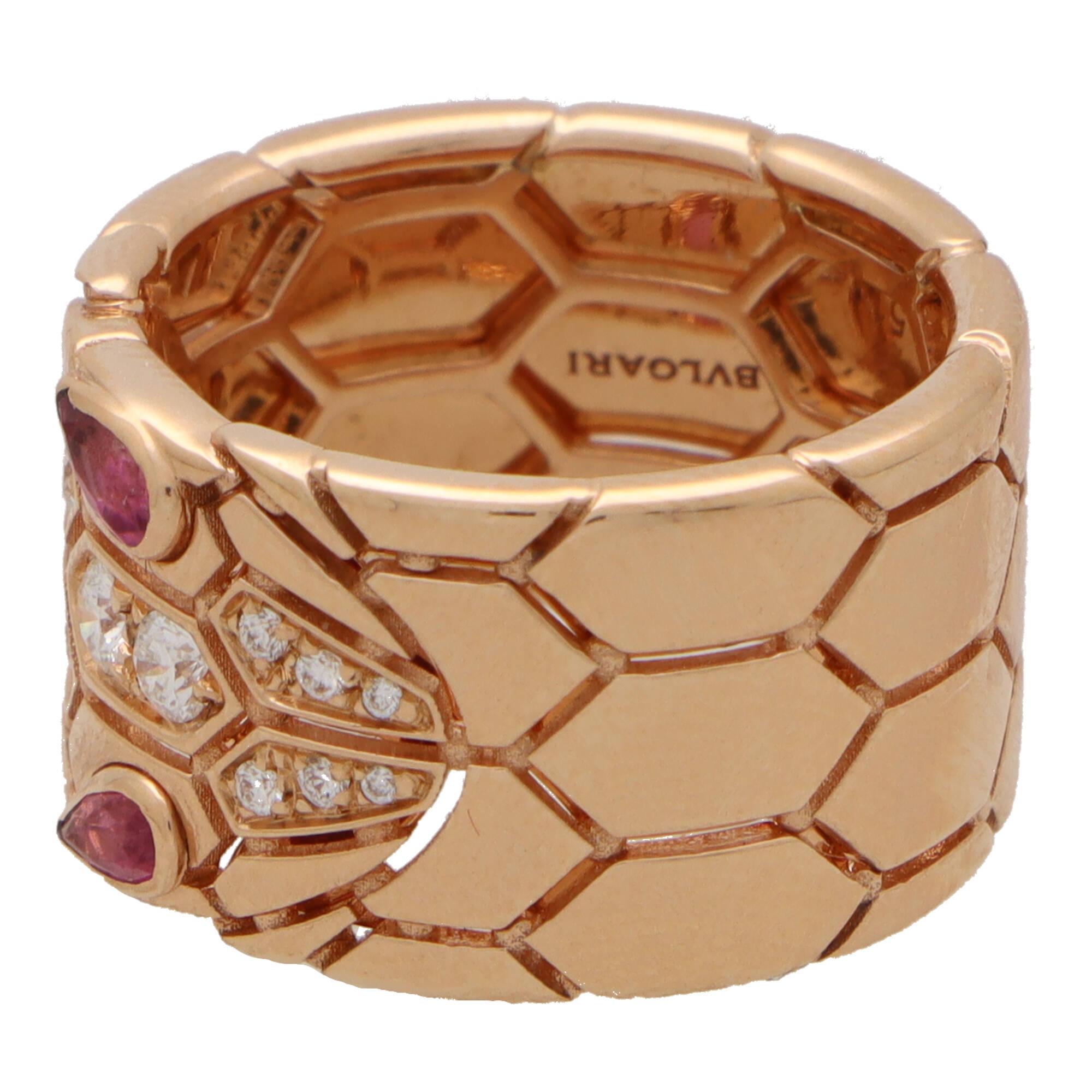  Bvlgari Serpenti Seduttori, bague vintage en or rose, rubellite et diamants Unisexe 