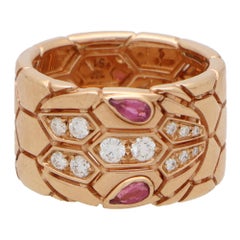 Vintage Bvlgari Serpenti Seduttori Rubellite and Diamond Ring in Rose Gold