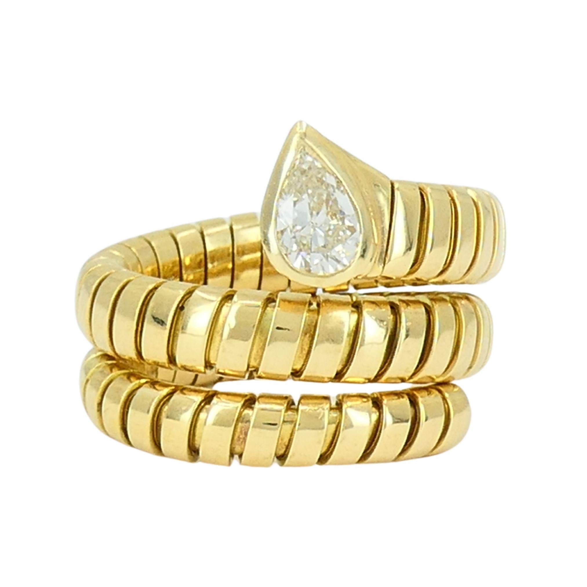 Pear Cut Vintage Bvlgari Serpenti Tubogas 18k Gold Diamond Bulgari Ring