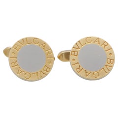 Vintage Bvlgari Signature Bar Link Cufflinks in 18k Yellow Gold and Steel