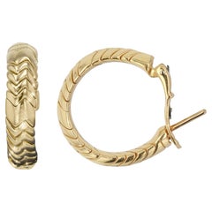 Vintage BVLGARI Spiga 18k Yellow Gold Hoop Earrings