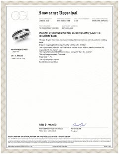 Bvlgari Sterling and Black Ceramic "Save the Children" Vintage Band Size 11.75