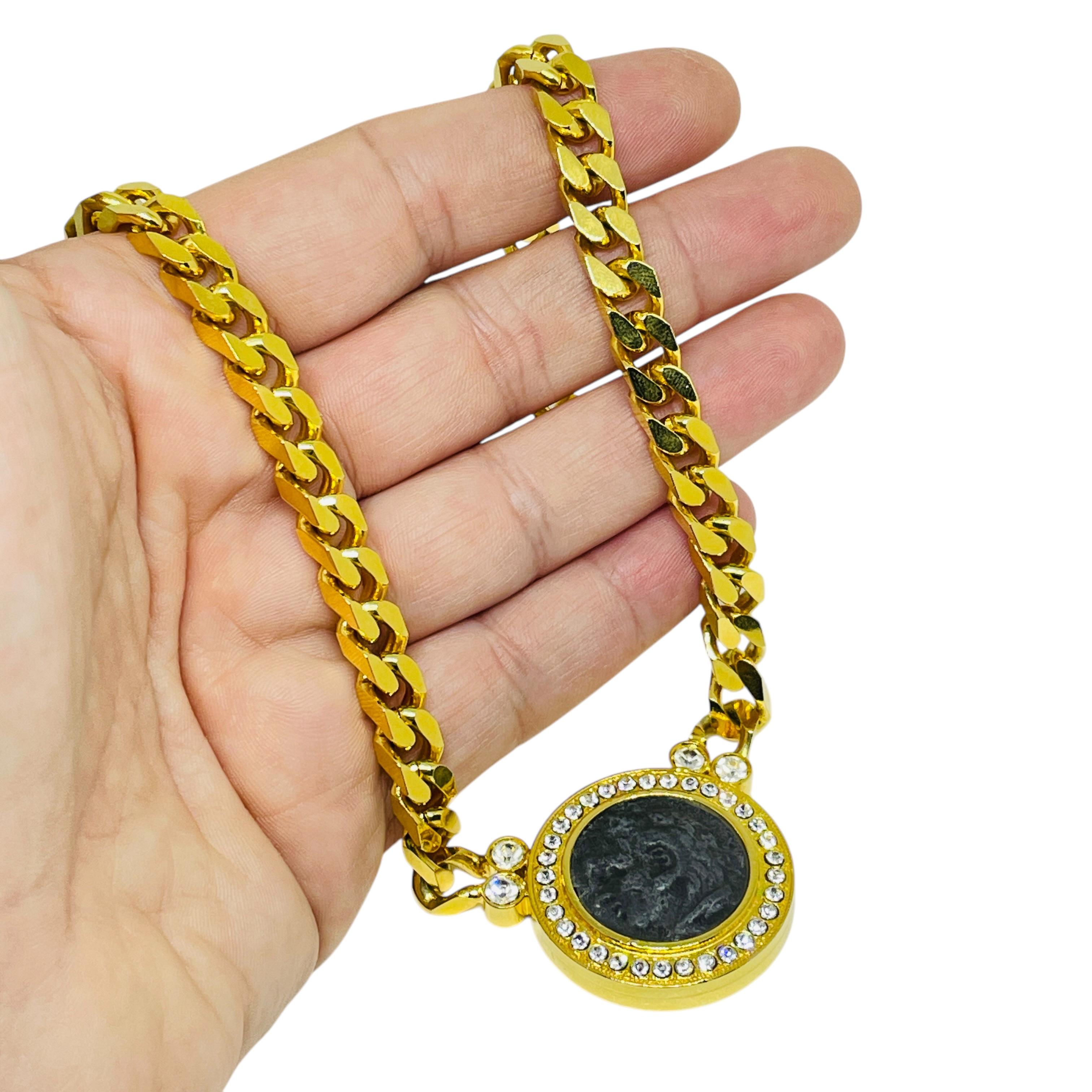 Vintage Bvlgari Stil Gold Ton Silber faux antike Münze Designer Kette Halskette Damen