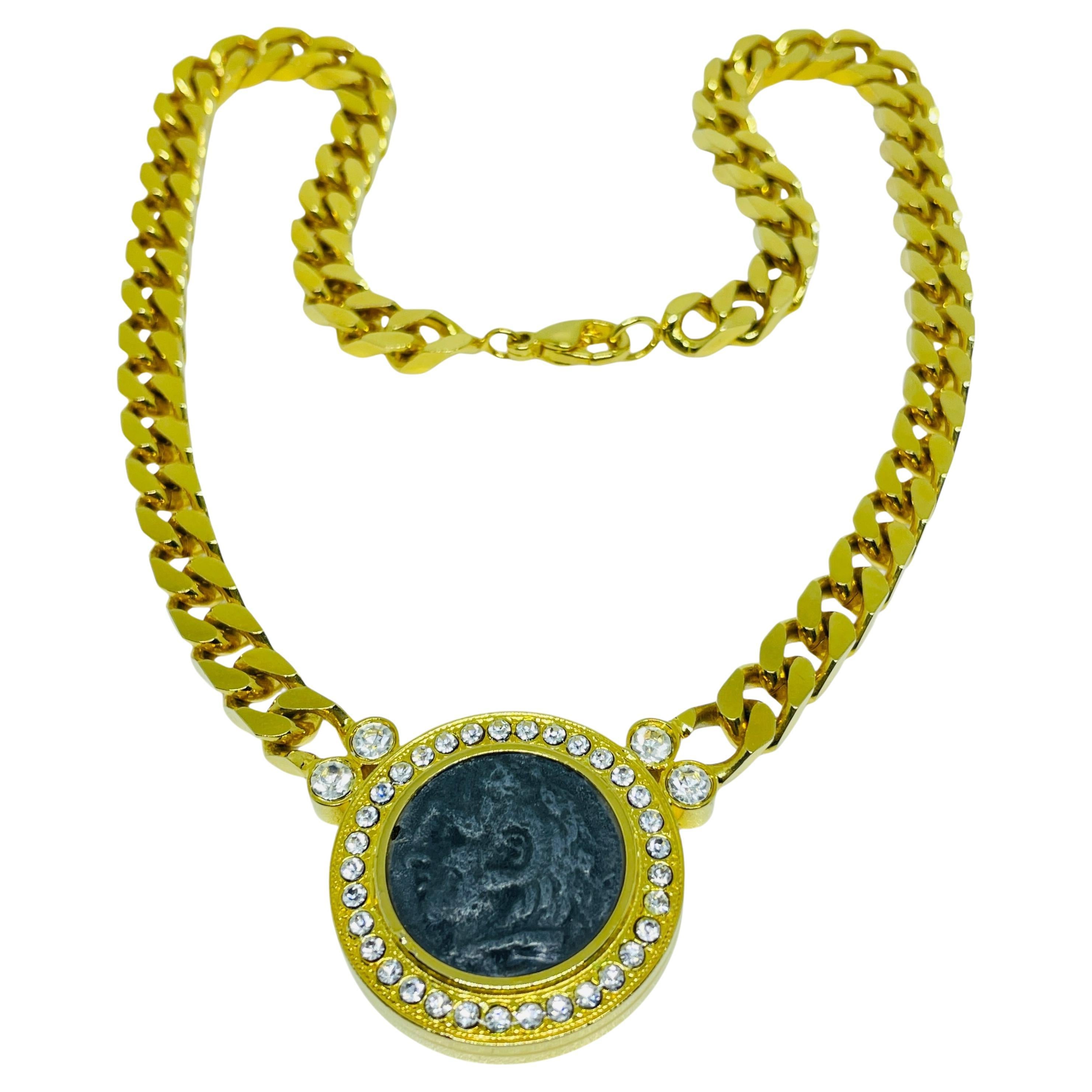 Vintage Bvlgari Stil Gold Ton Silber faux antike Münze Designer Kette Halskette