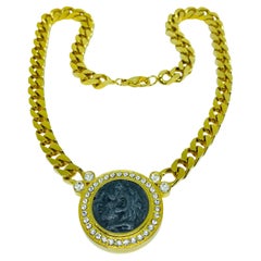 Vintage Bvlgari Stil Gold Ton Silber faux antike Münze Designer Kette Halskette