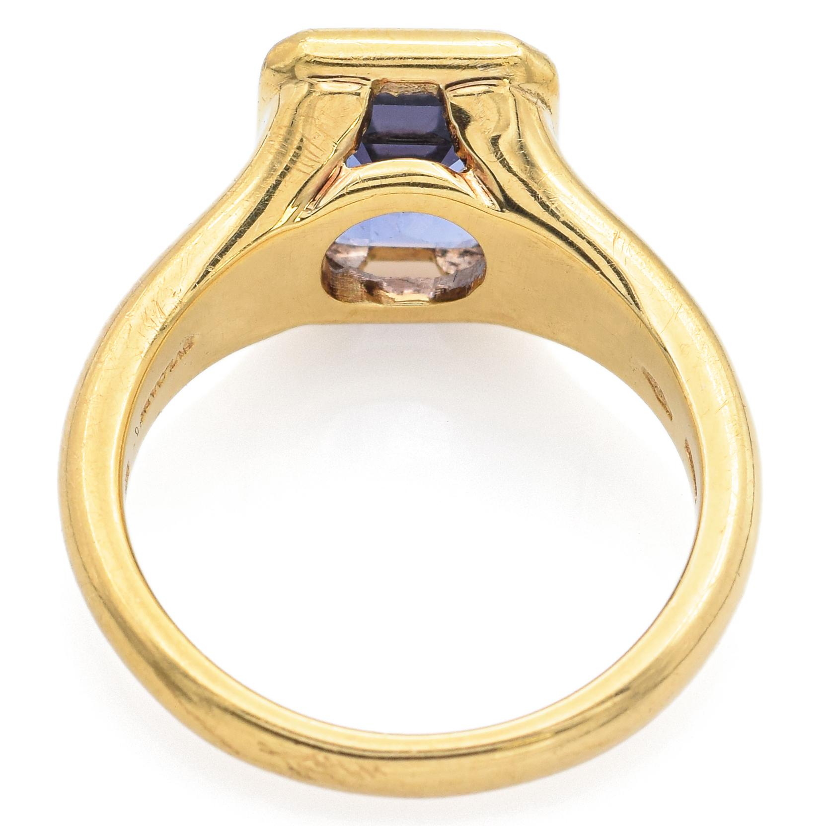 Emerald Cut Vintage Bvlgari Tanzanite Yellow Gold Band Ring with Pouch Size 5.25
