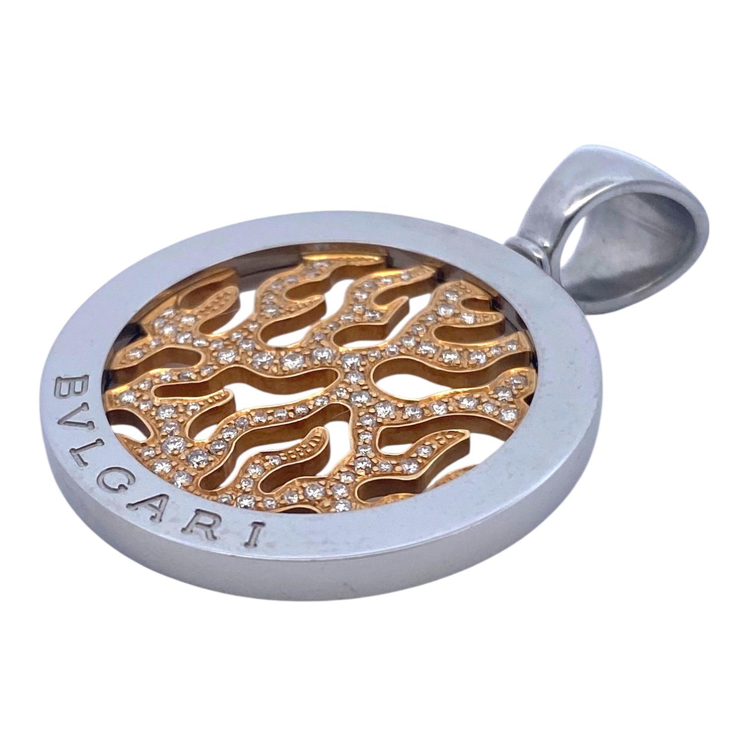 Vintage Bvlgari Tondo Feuer Diamant 18K Edelstahl Anhänger (Brillantschliff)