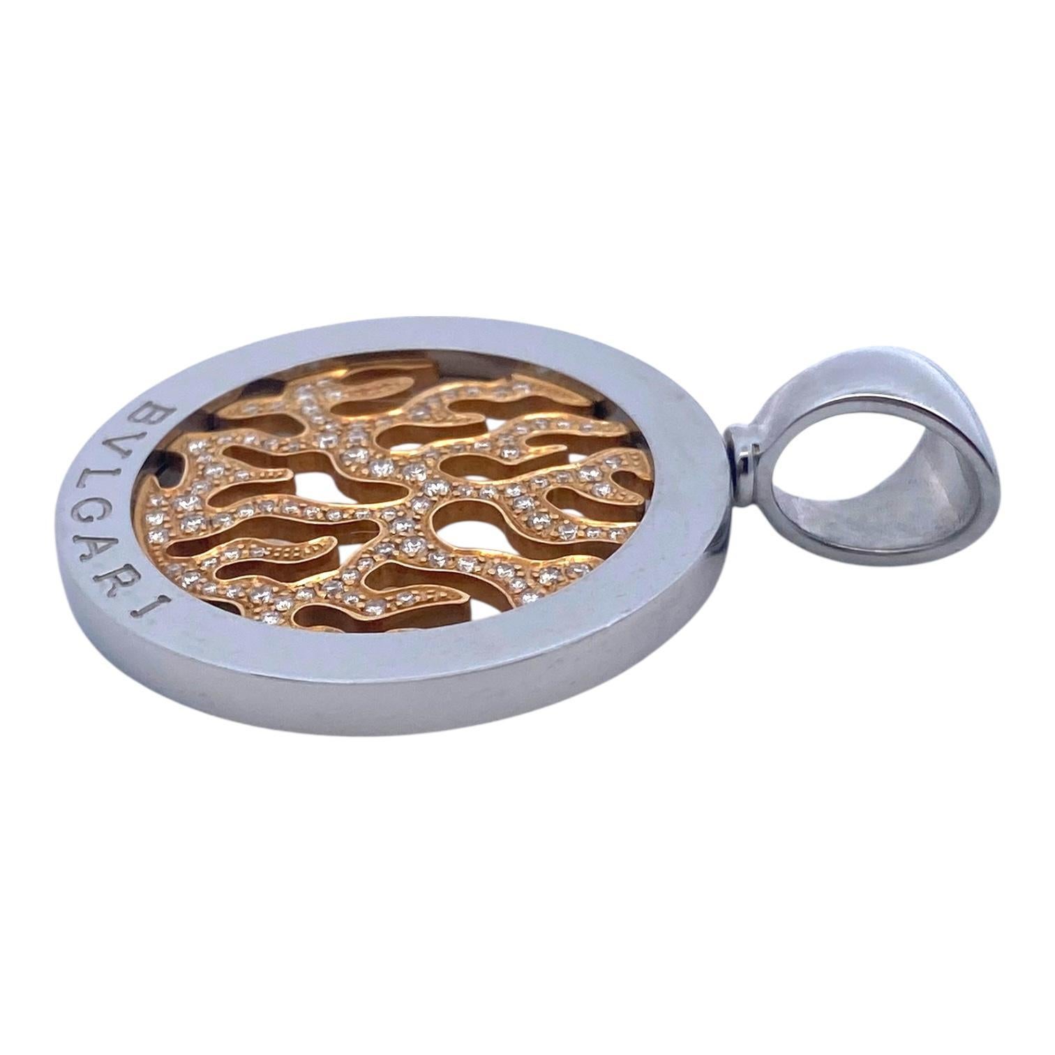 Vintage Bvlgari Tondo Feuer Diamant 18K Edelstahl Anhänger im Zustand „Gut“ in Henderson, NV