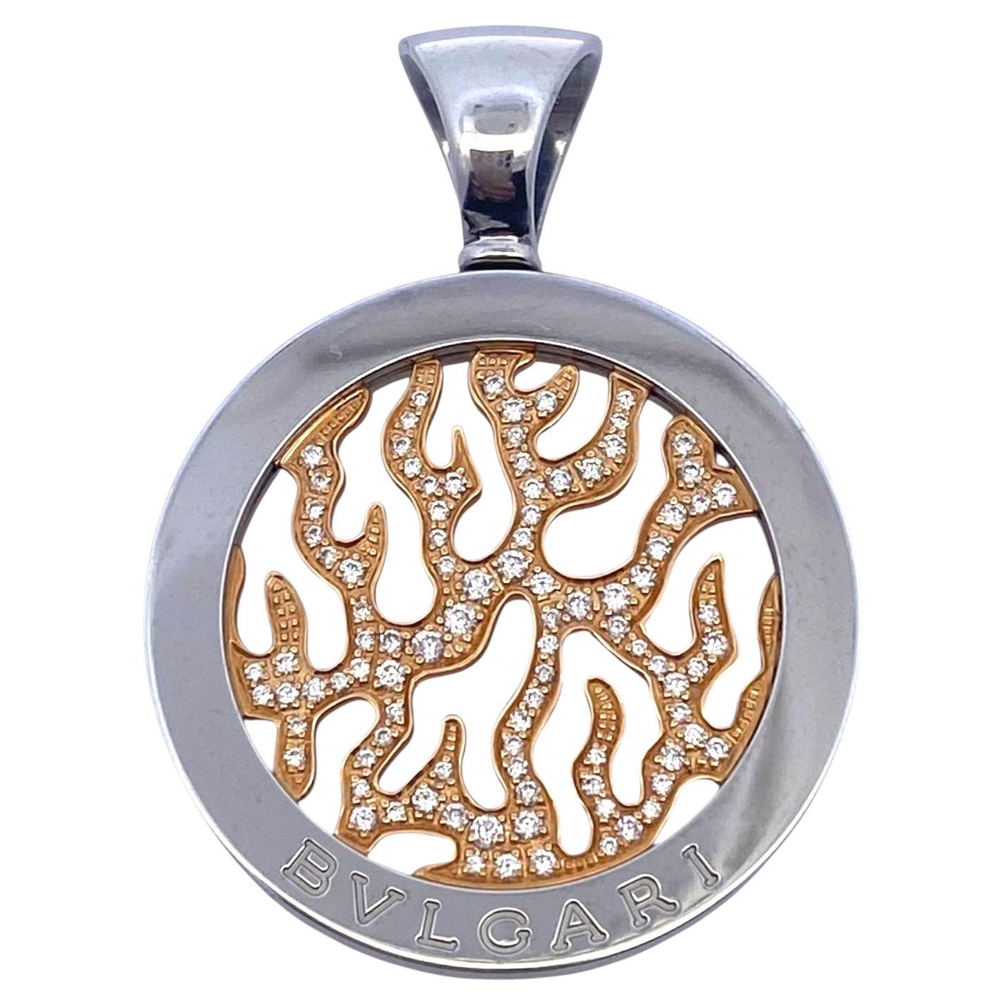 Vintage Bvlgari Tondo Feuer Diamant 18K Edelstahl Anhänger