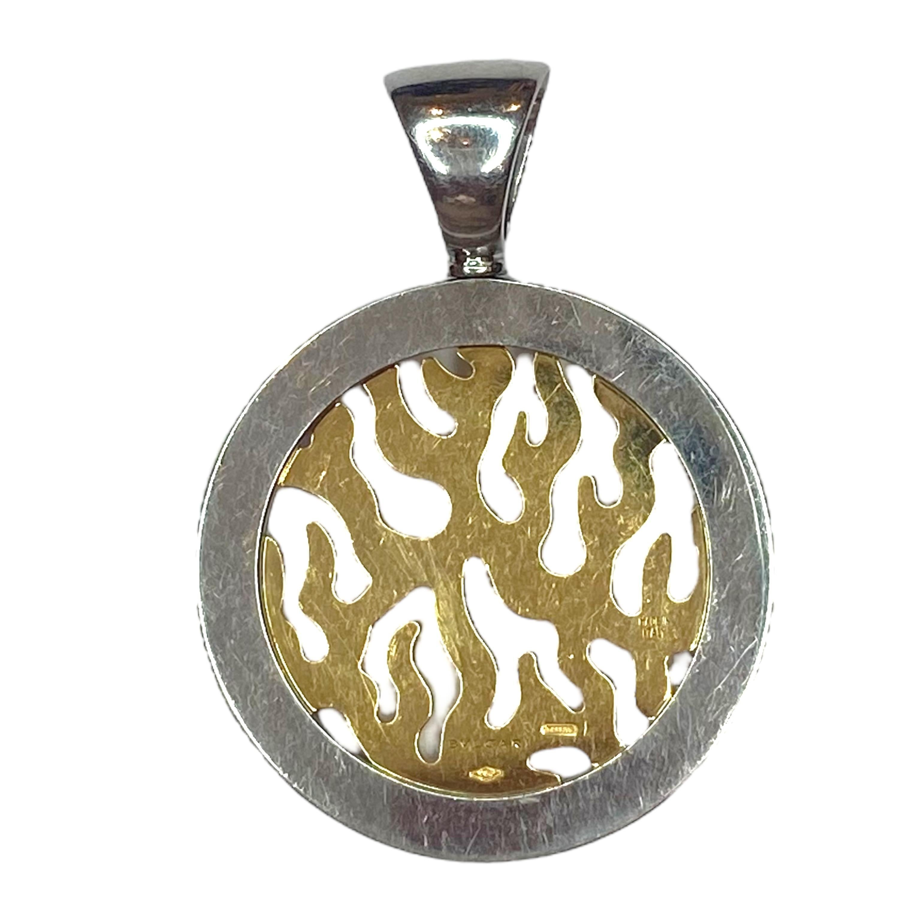 Vintage BVLGARI Tondo Feuer-Diamant-Anhänger aus 18 Karat Edelstahl, Vintage (Brillantschliff)