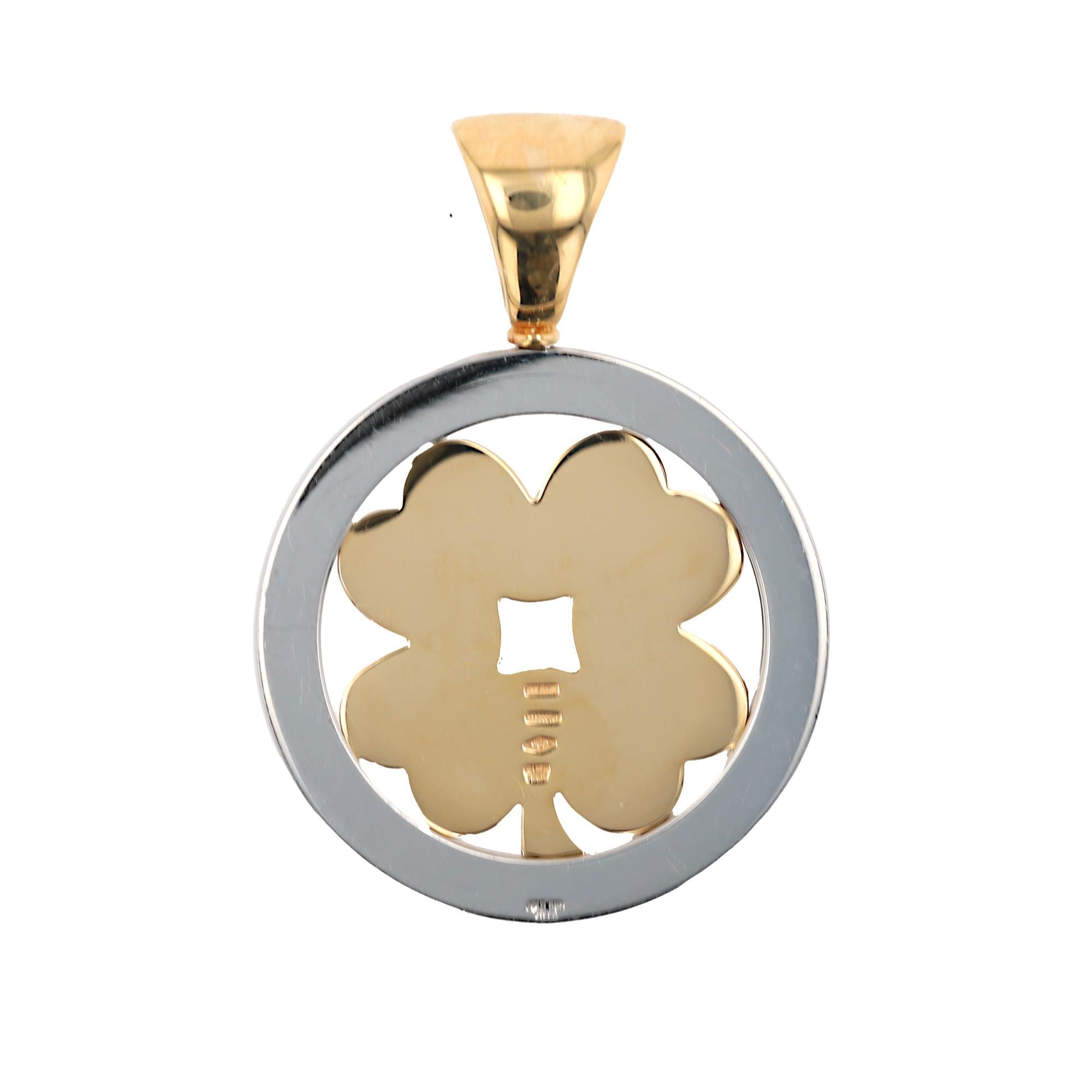 Vintage Bvlgari Tondo Trèfle à quatre feuilles Or 18k 2 tons Pendentif Pour femmes en vente
