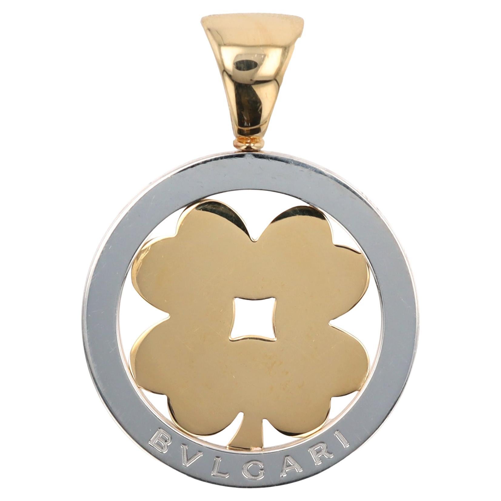 Vintage Bvlgari Tondo Trèfle à quatre feuilles Or 18k 2 tons Pendentif en vente
