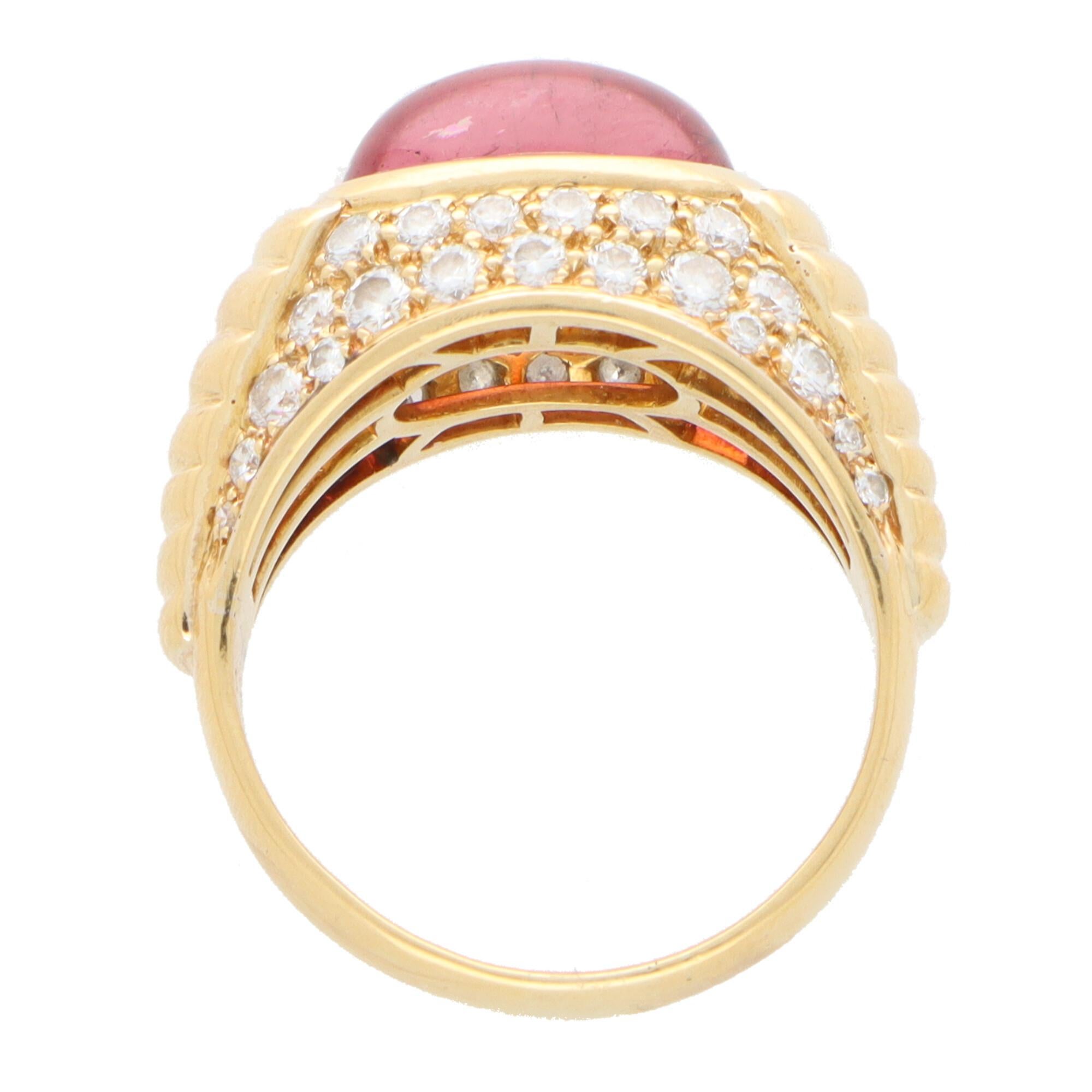 Cabochon Vintage Bvlgari Tourmaline and Diamond Bypass Ring Set in 18k Yellow Gold For Sale