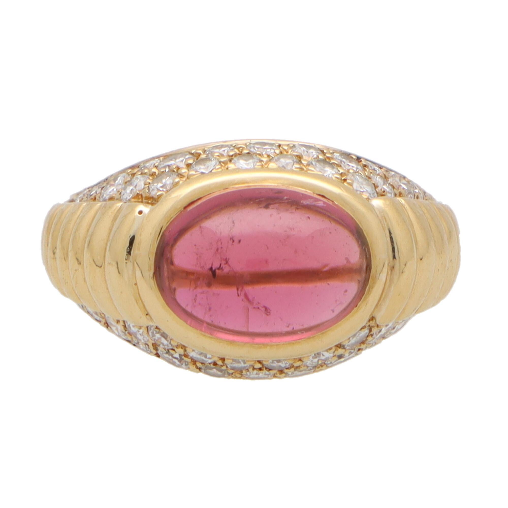 Vintage Bvlgari Tourmaline and Diamond Bypass Ring Set in 18k Yellow Gold In Excellent Condition For Sale In London, GB