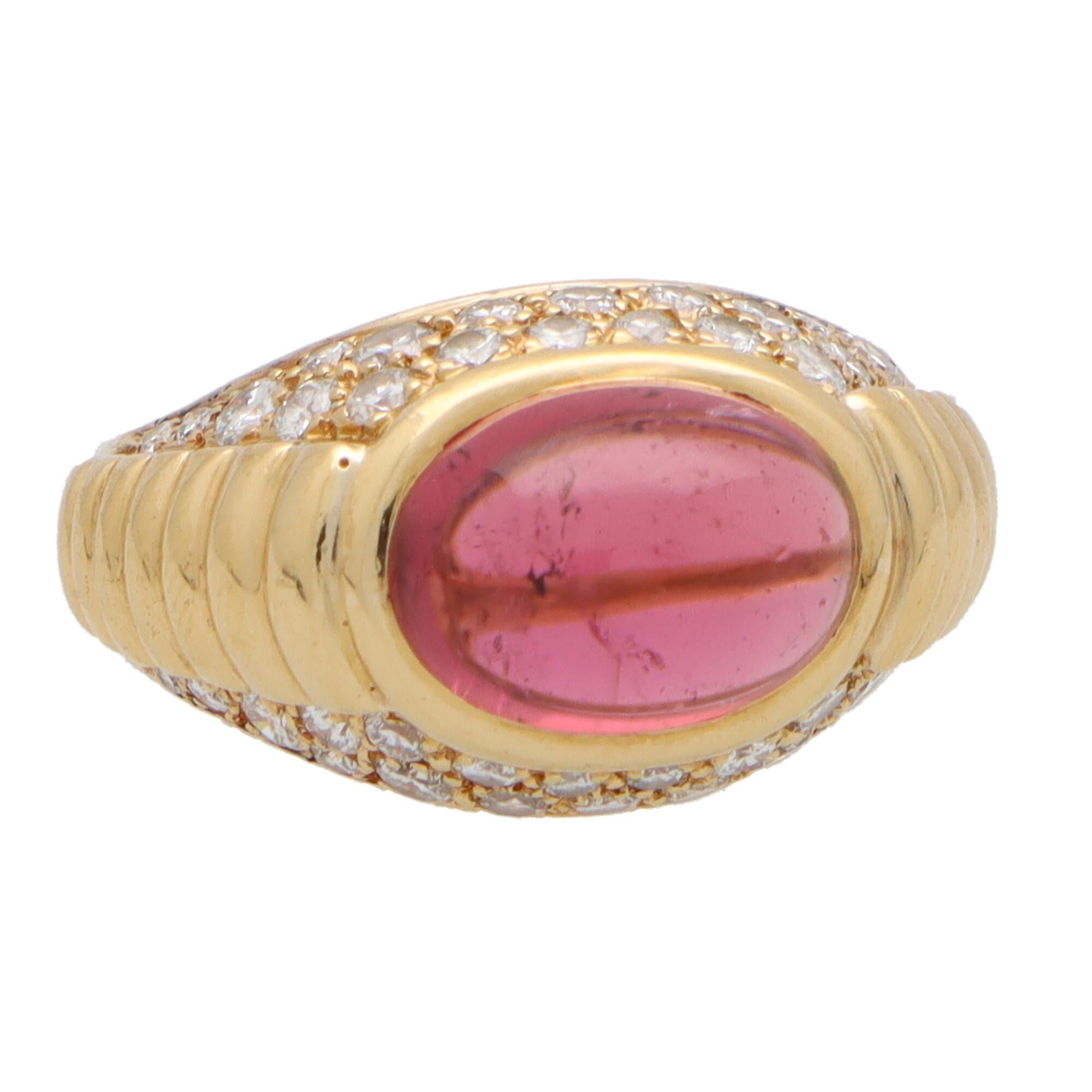 Women's or Men's Vintage Bvlgari Tourmaline and Diamond Bypass Ring Set in 18k Yellow Gold For Sale