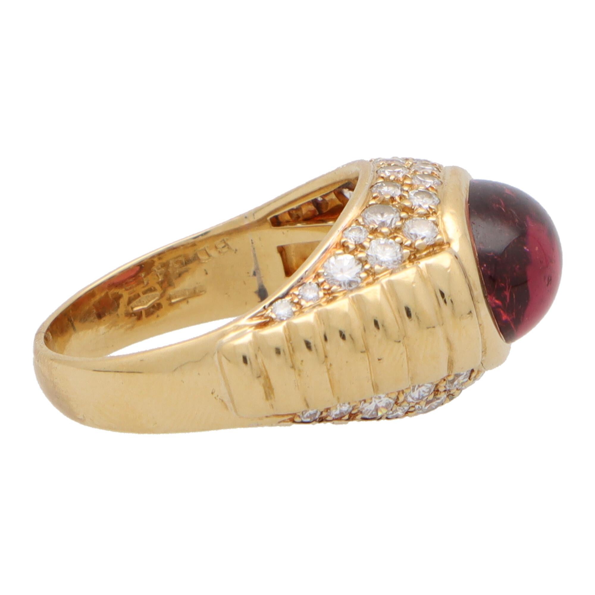 Vintage Bvlgari Tourmaline and Diamond Bypass Ring Set in 18k Yellow Gold For Sale 1