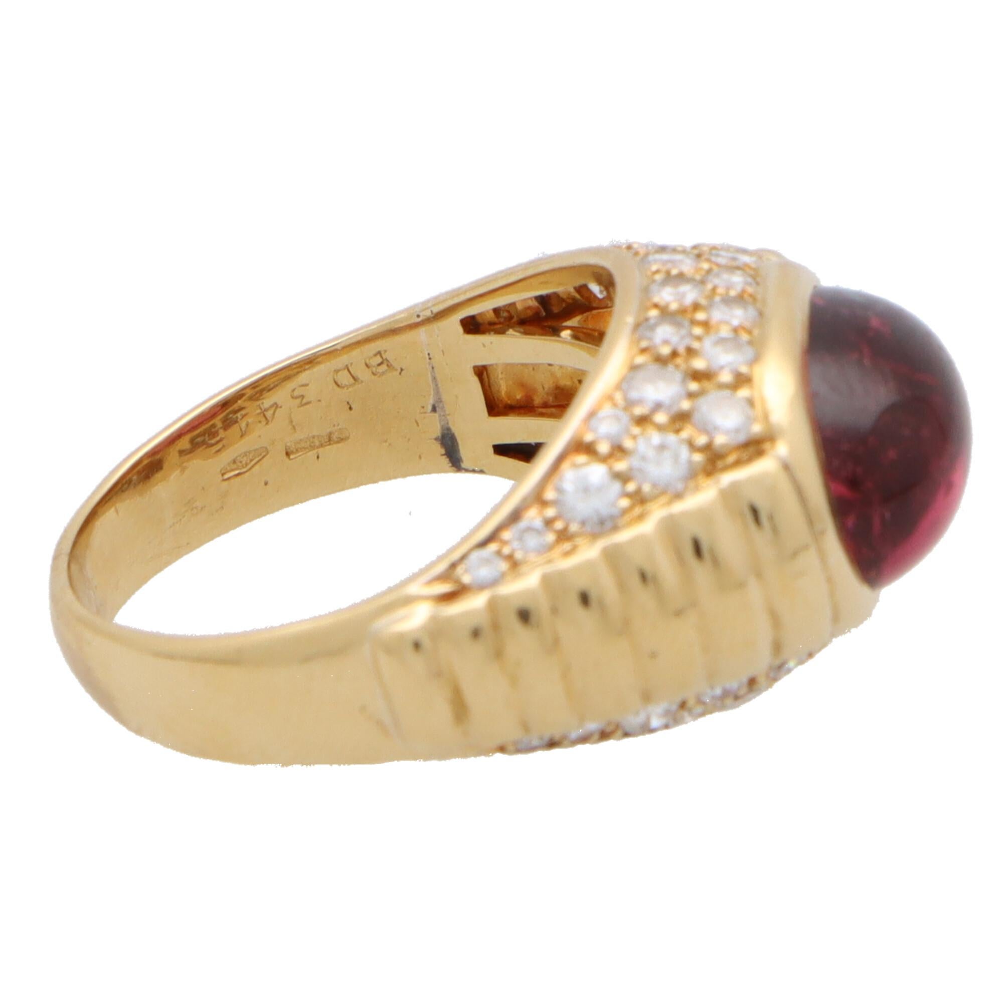 Vintage Bvlgari Tourmaline and Diamond Bypass Ring Set in 18k Yellow Gold For Sale 2