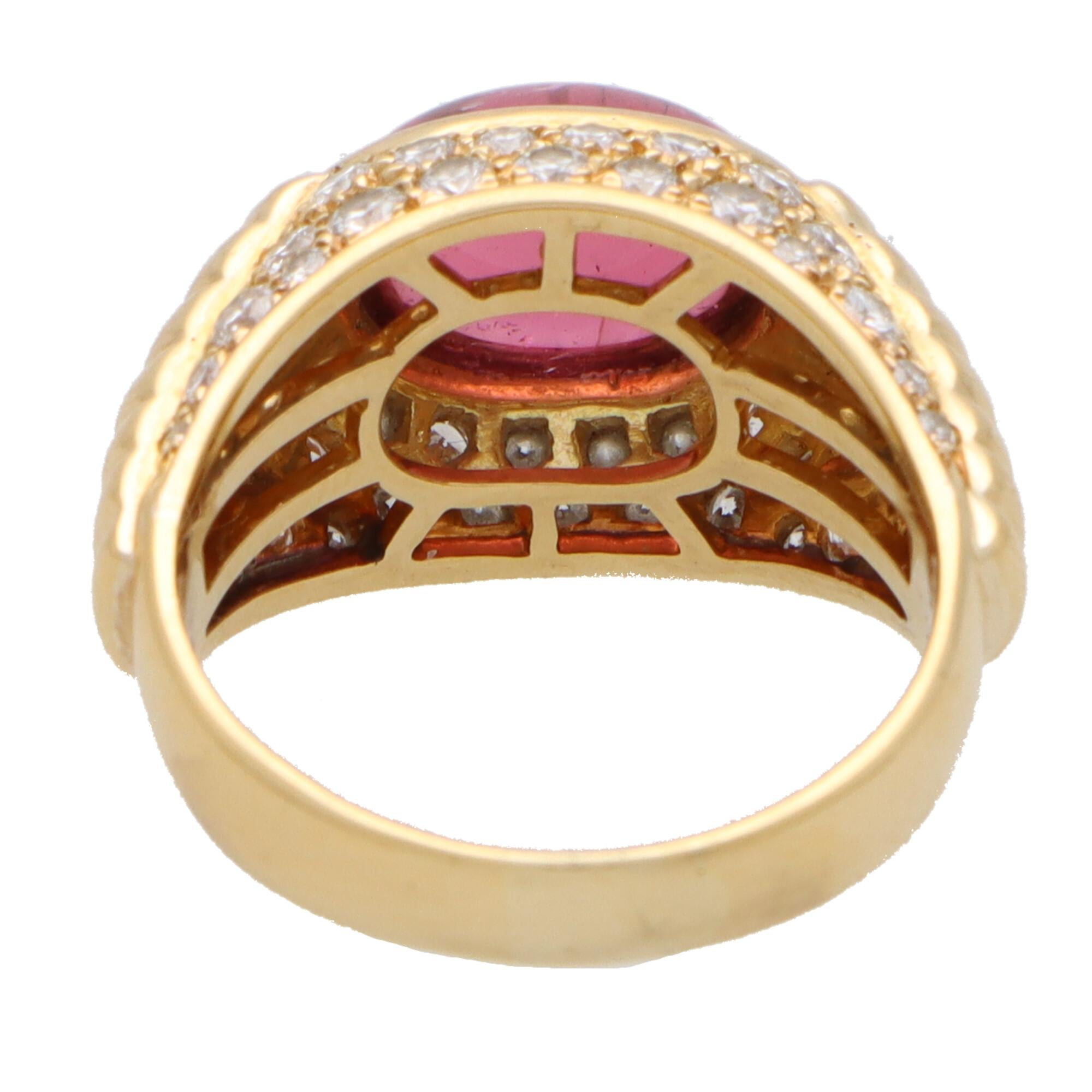 Vintage Bvlgari Tourmaline and Diamond Bypass Ring Set in 18k Yellow Gold For Sale 3