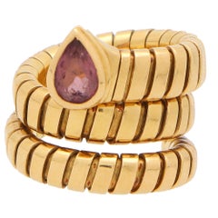 Vintage Bvlgari Tourmaline Tubogas Serpenti Coiled Snake Ring in 18k Yellow Gold