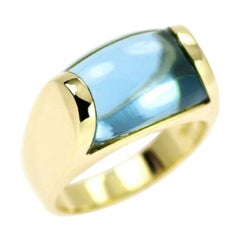 Anillo Vintage Bvlgari Tronchetto Cúpula Topacio Azul Oro Amarillo 18k US5