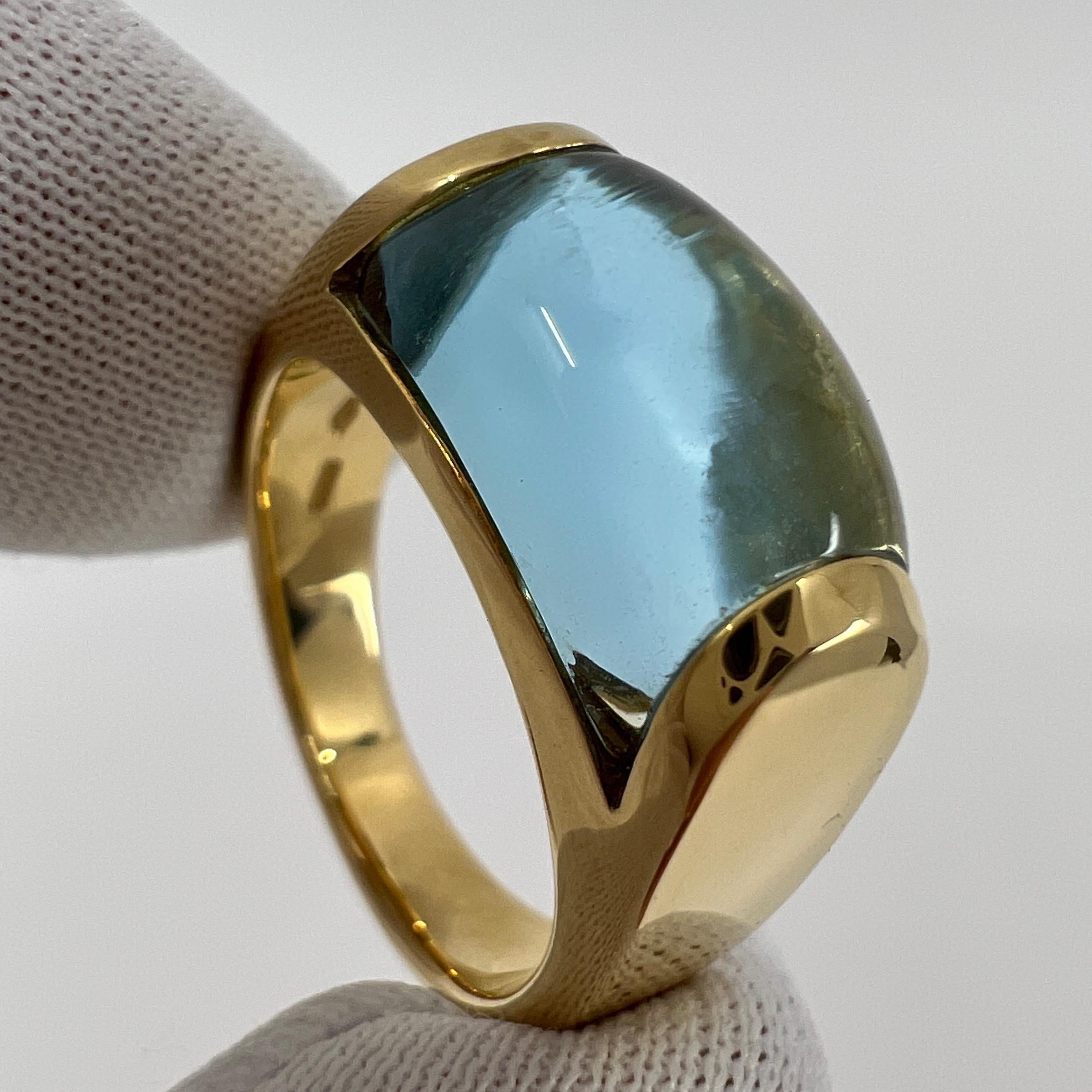 Vintage Bvlgari Tronchetto 18k Yellow Gold Blue Topaz Dome Ring with Box 4