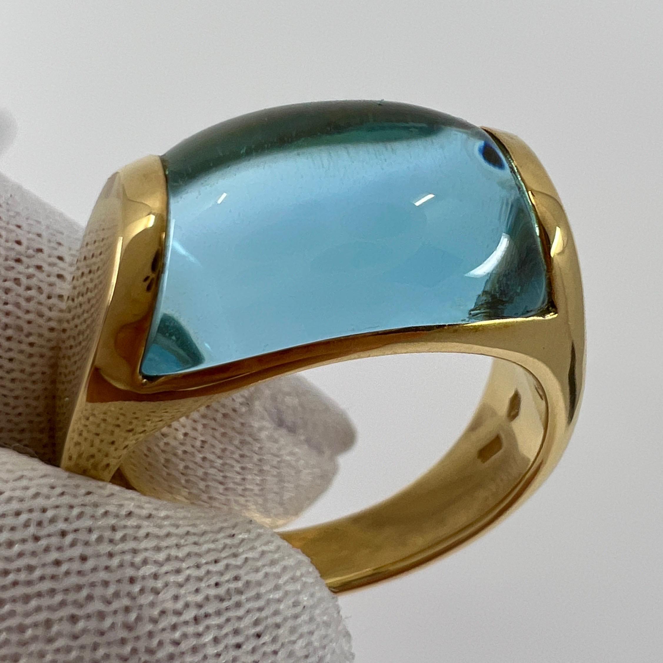 Cabochon Vintage Bvlgari Tronchetto 18k Yellow Gold Blue Topaz Dome Ring with Box