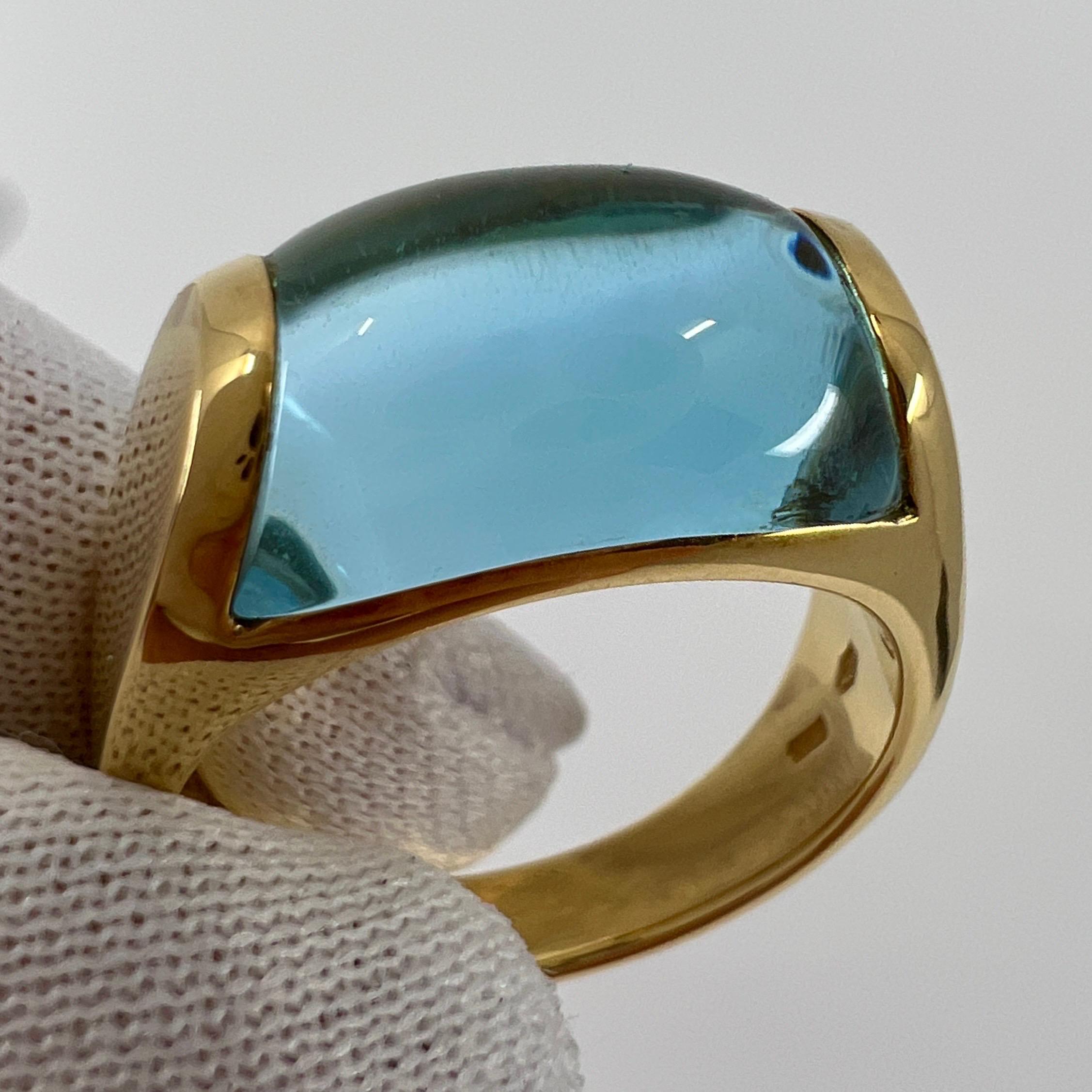 Taille cabochon Bvlgari Vintage Tronchetto Or Jaune 18k Topaze Bleue Dome Ring with Box en vente