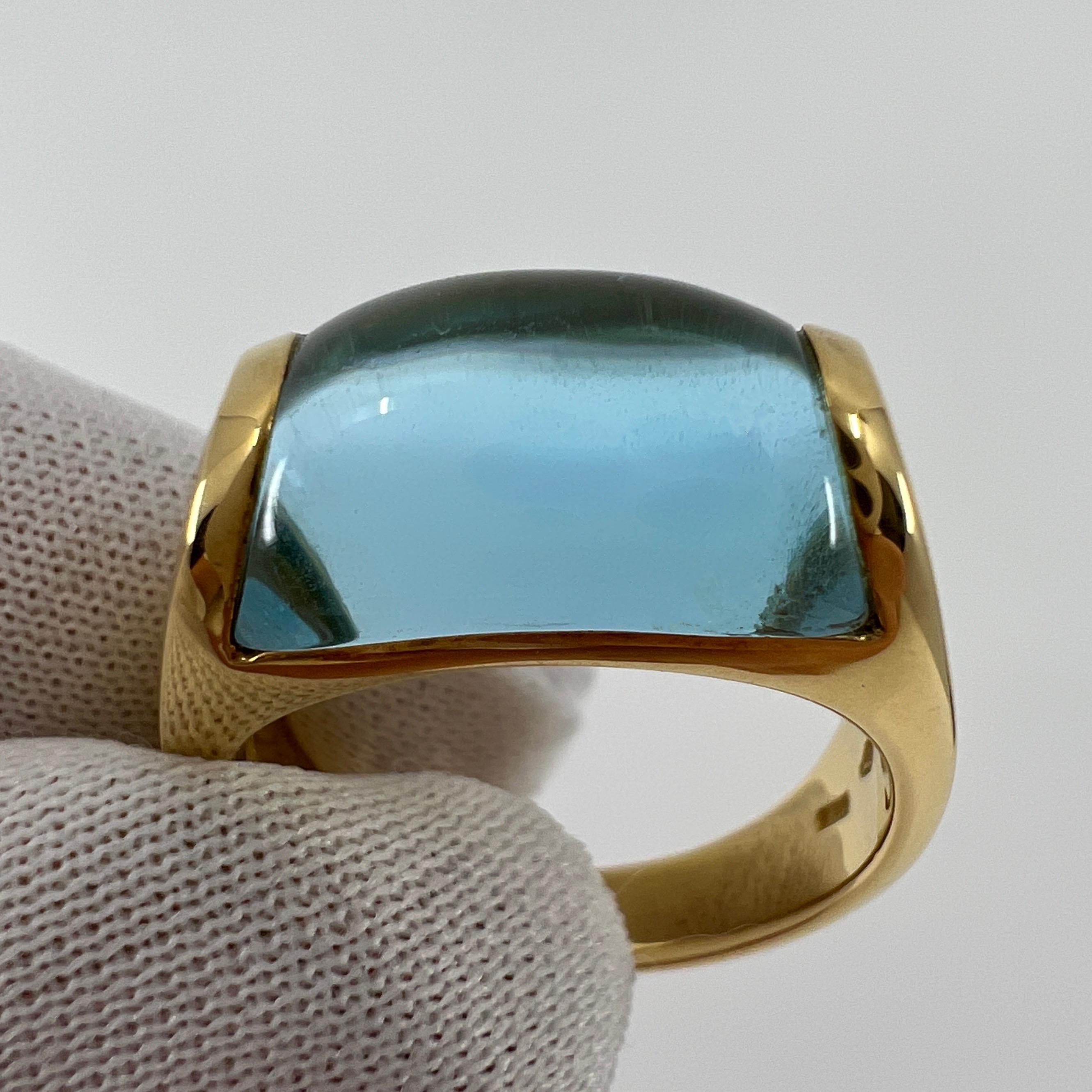 Vintage Bvlgari Tronchetto 18k Yellow Gold Blue Topaz Dome Ring with Box In Excellent Condition In Birmingham, GB