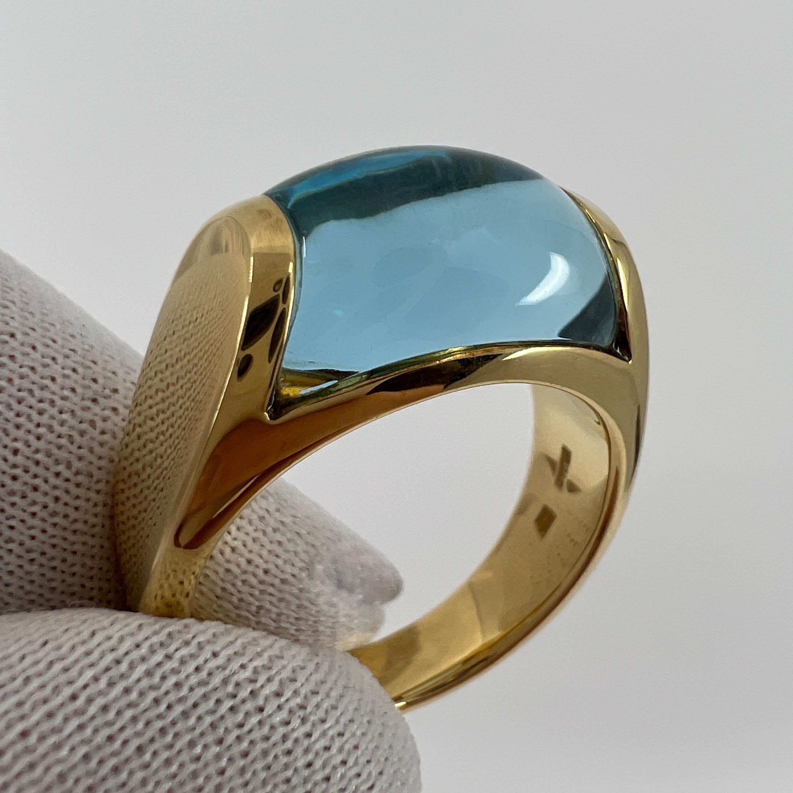 Women's or Men's Vintage Bvlgari Tronchetto 18k Yellow Gold Blue Topaz Dome Ring with Box