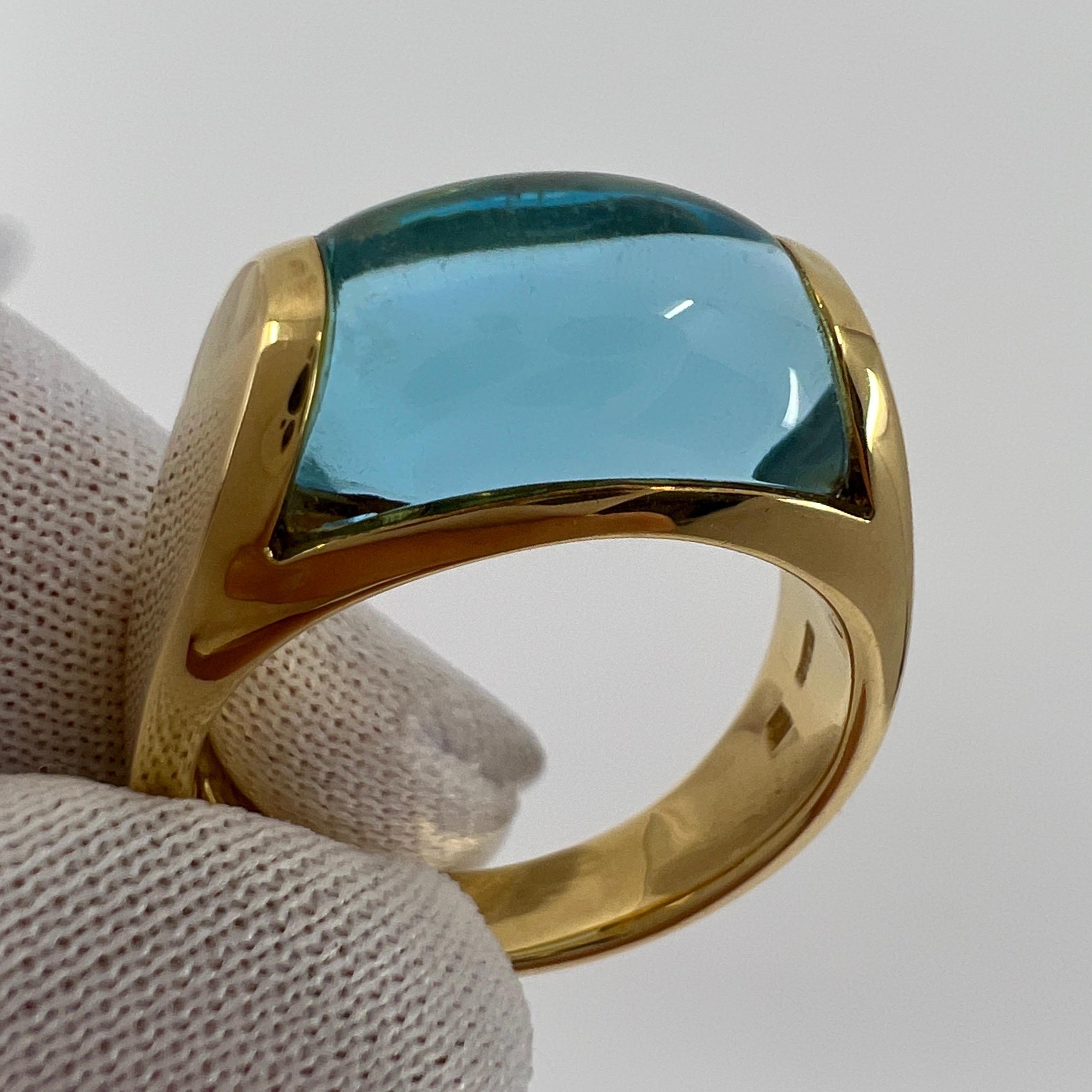 Vintage Bvlgari Tronchetto 18k Yellow Gold Blue Topaz Dome Ring with Box 1