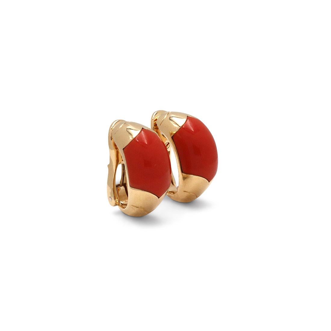 Round Cut Vintage Bvlgari Tronchetto Yellow Gold Coral Earrings