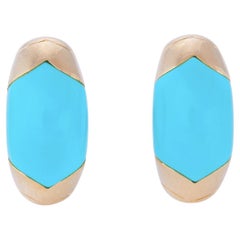 Vintage Bvlgari Tronchetto Yellow Gold Turquoise Earrings