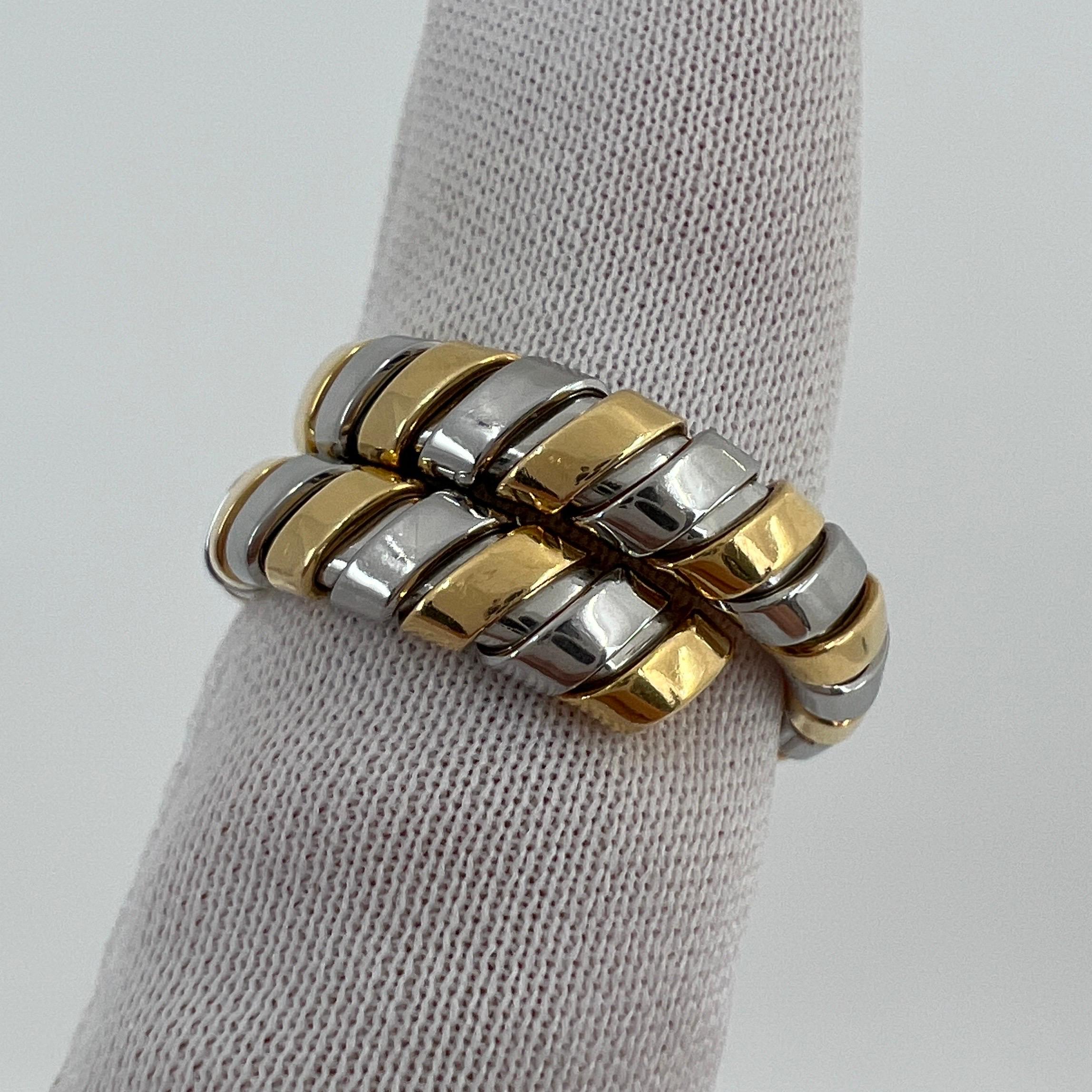 Vintage Bvlgari Tubogas 18 Karat Yellow Gold & Steel Flexi Snake Band Ring For Sale 6