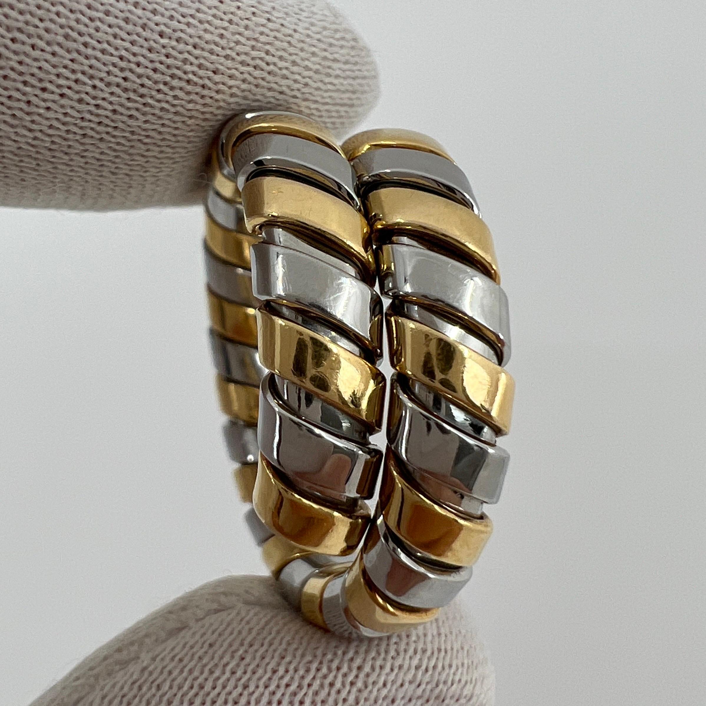 Women's or Men's Vintage Bvlgari Tubogas 18 Karat Yellow Gold & Steel Flexi Snake Band Ring For Sale