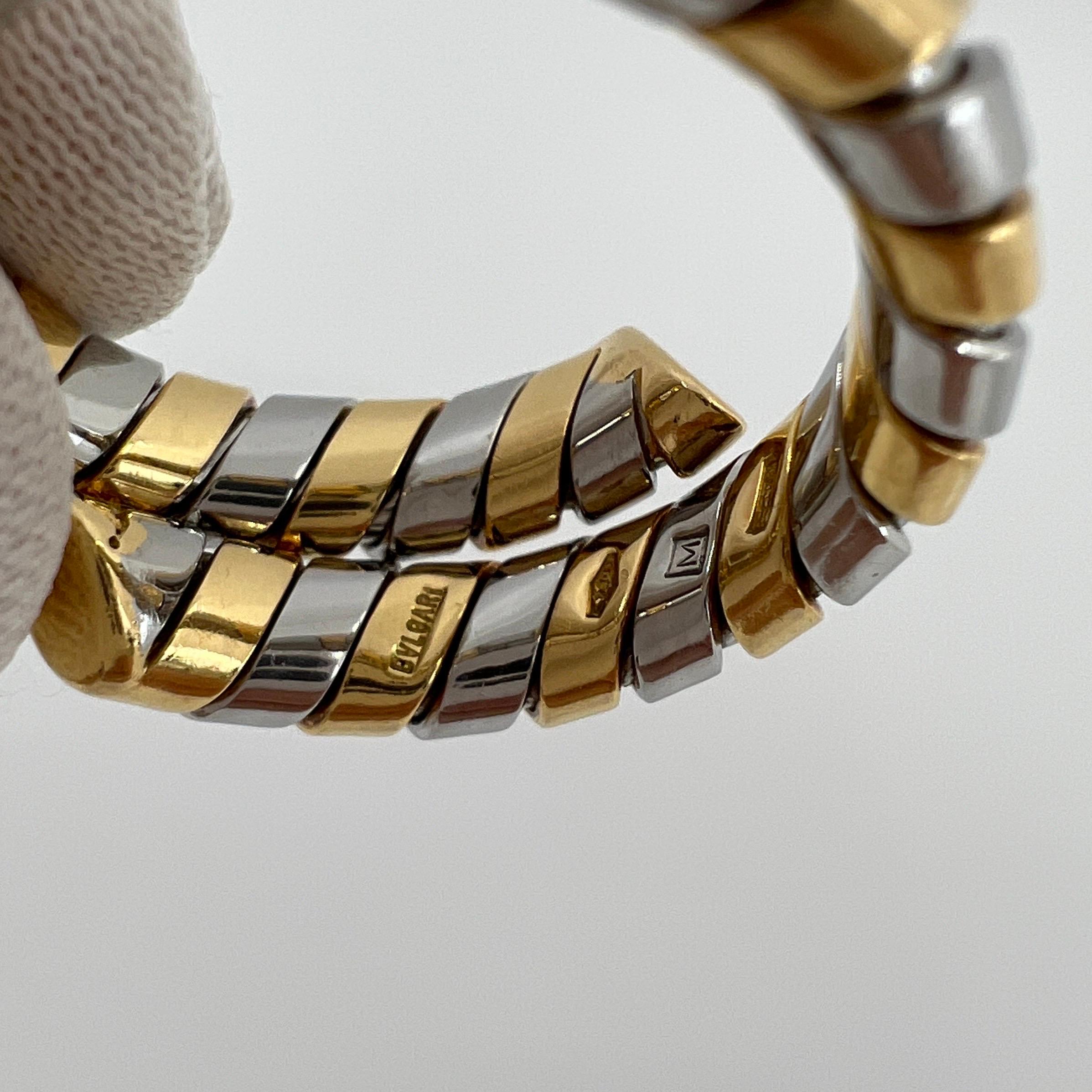 Vintage Bvlgari Tubogas 18 Karat Yellow Gold & Steel Flexi Snake Band Ring For Sale 4