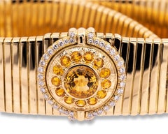 Vintage Bvlgari Tubogas 18K Yellow Gold Citrine and Diamond Choker Necklace